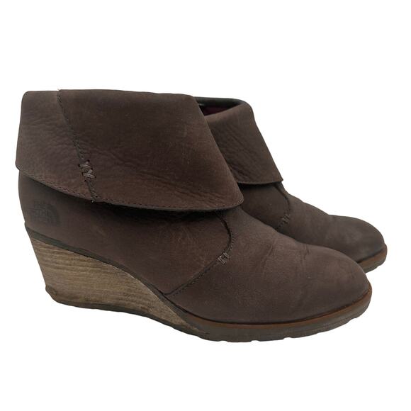 The North Face Women's Brown Leather Bridgeton Wedge Booties Size 6 - Picture 1 of 11